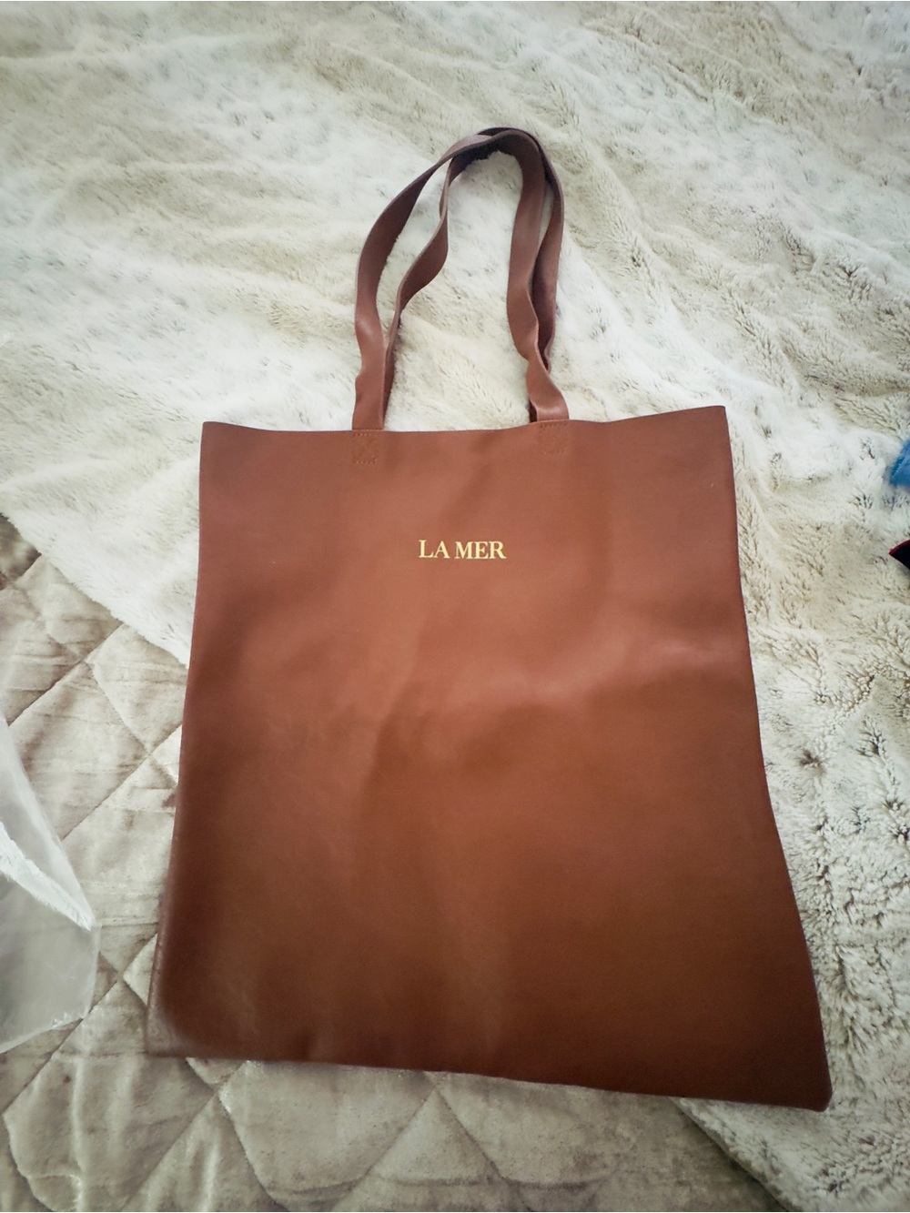 La Mer Chestnut Brown leather Logo Tote